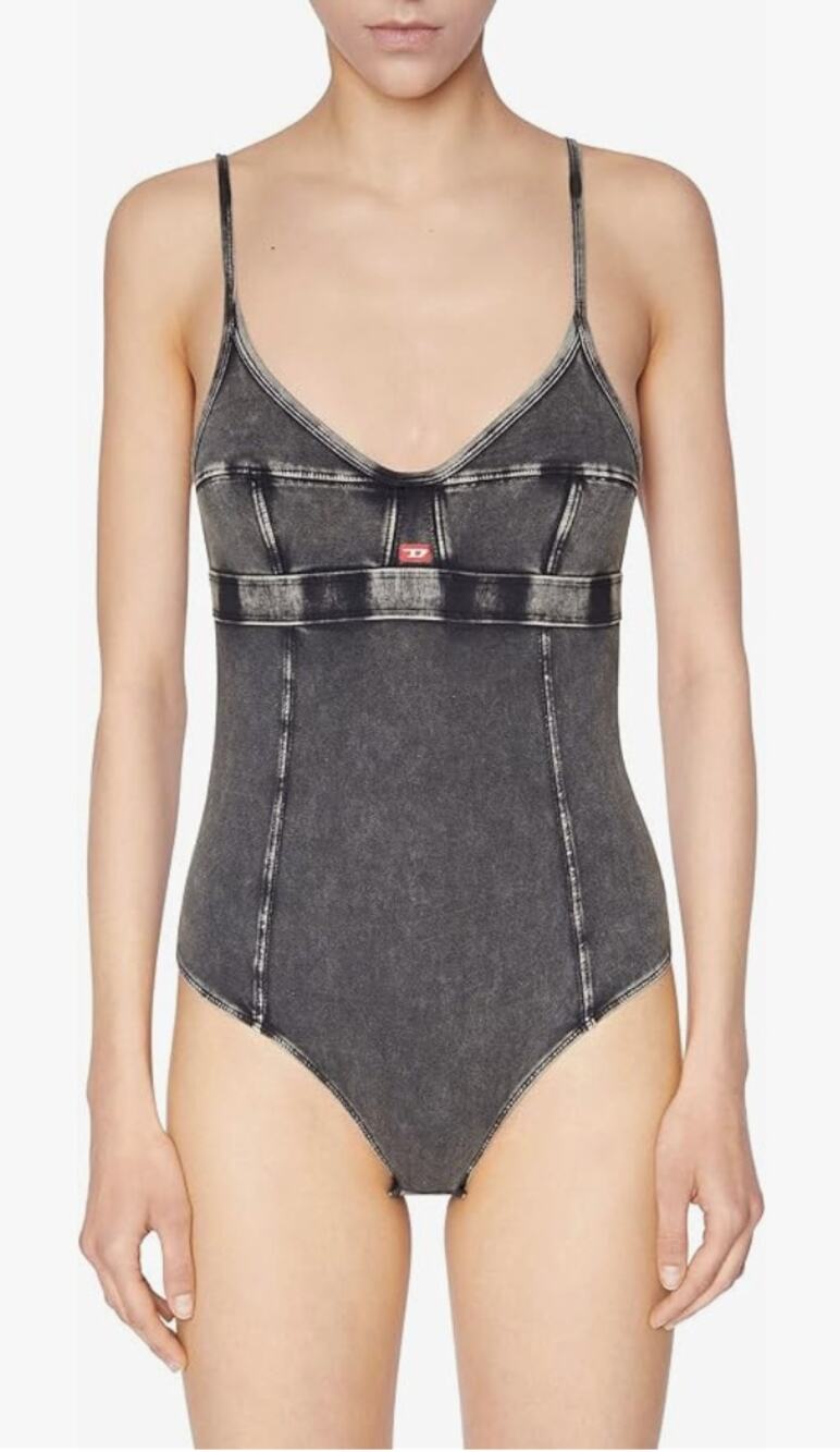 Diesel UFBY-BODYCUT-DT Womens Gray Washed Bodysuits Size Small